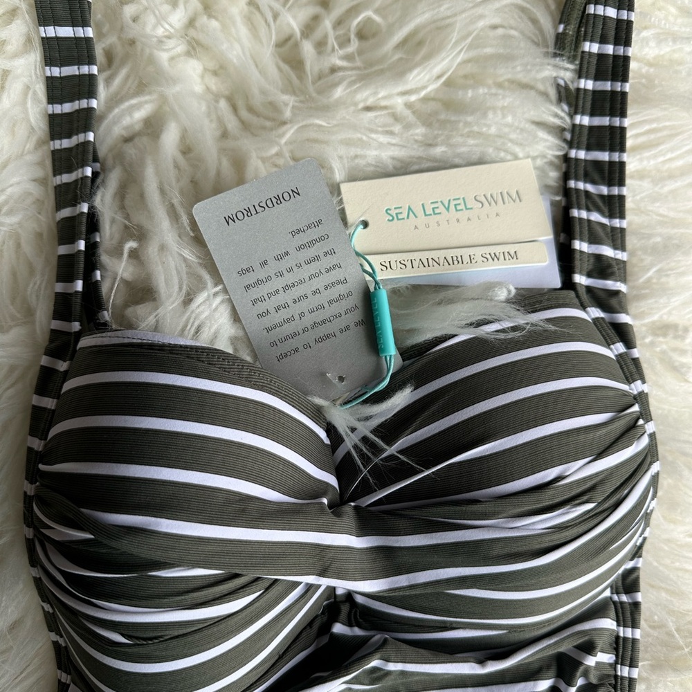 Sea Level Twist Front Multifit One-Piece Swimsuit Green & White Striped - Picture 6 of 7
